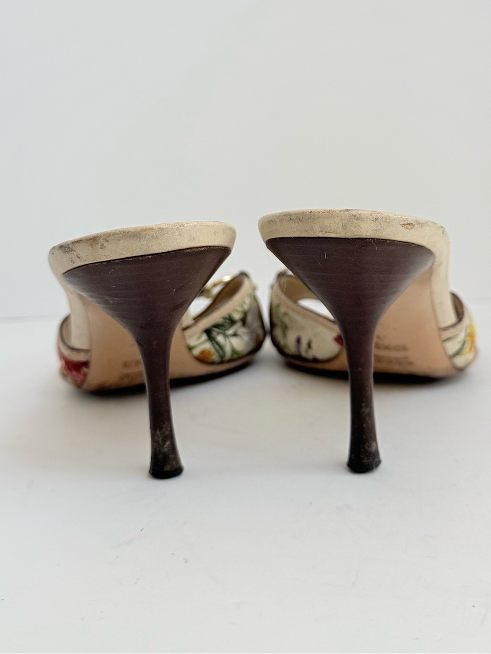 Rare Gucci Flora Bamboo Horsebit Mule Heels Vintage Y2K Floral Canvas 10.5B - Picture 6 of 10